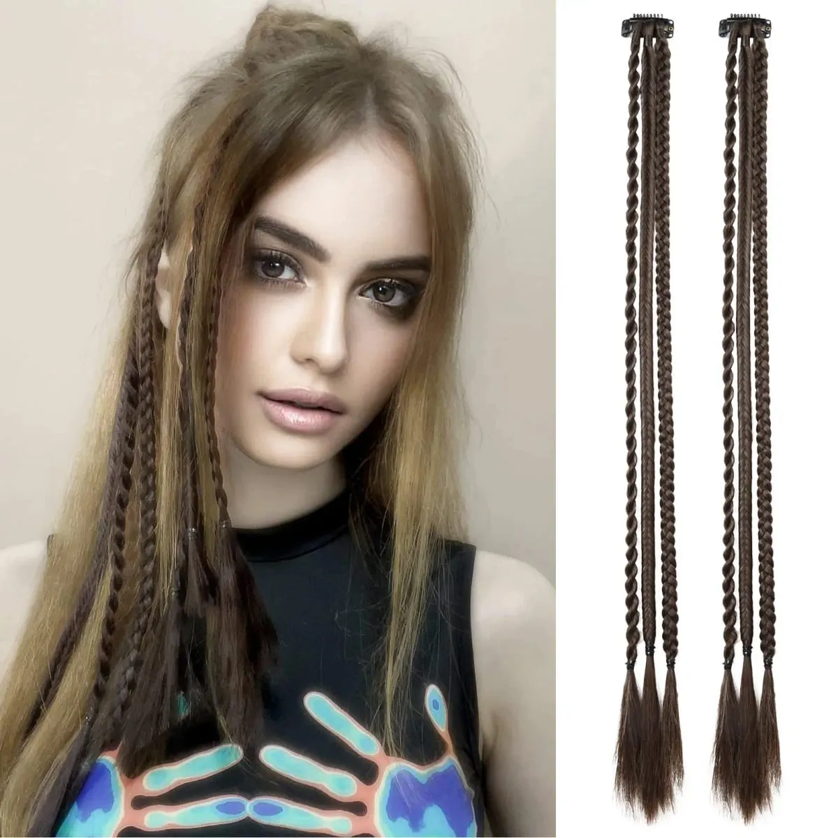 Extensions de cheveux tressés à clips, postiches synthétiques longues et douces à un Clip pour femmes — image 8