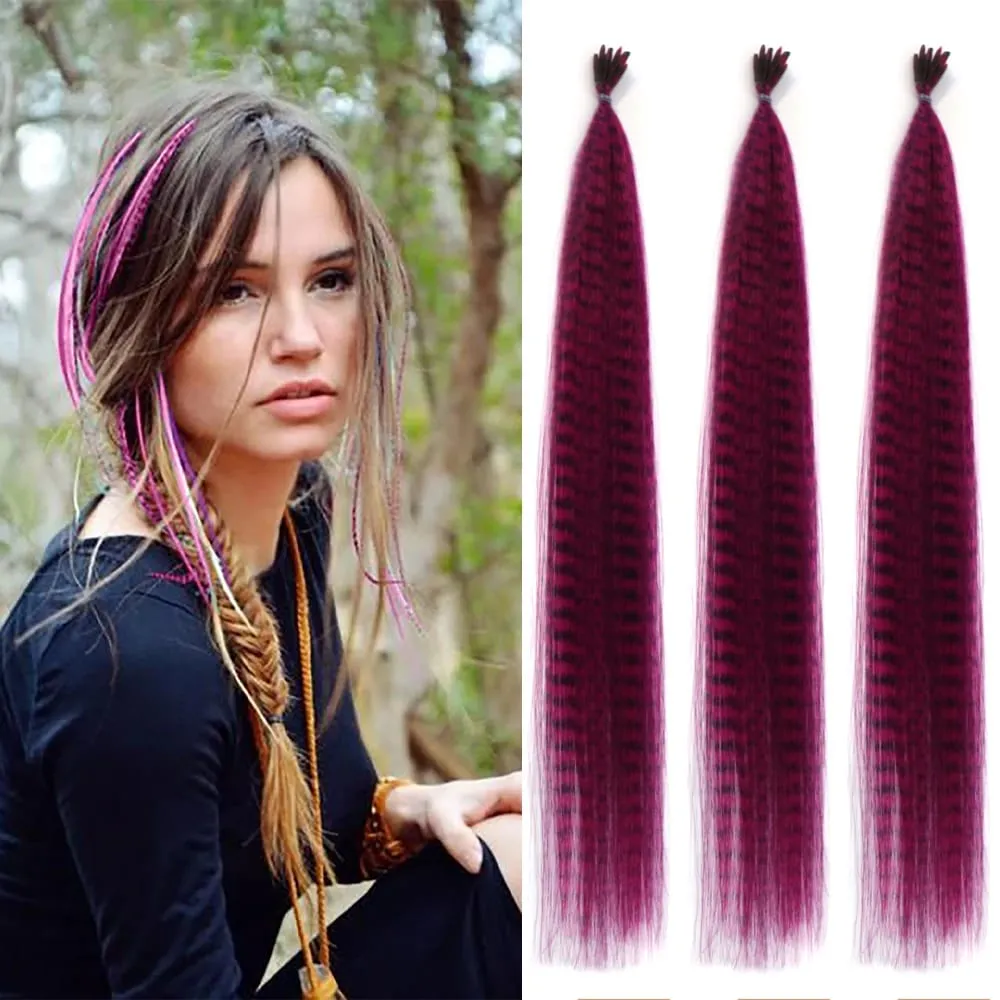 30roots Colored Synthetic Feather Stripe hair Extension 16 Inch I Tip Party Cosplay For Music Festival Halloween Christmas — image 3