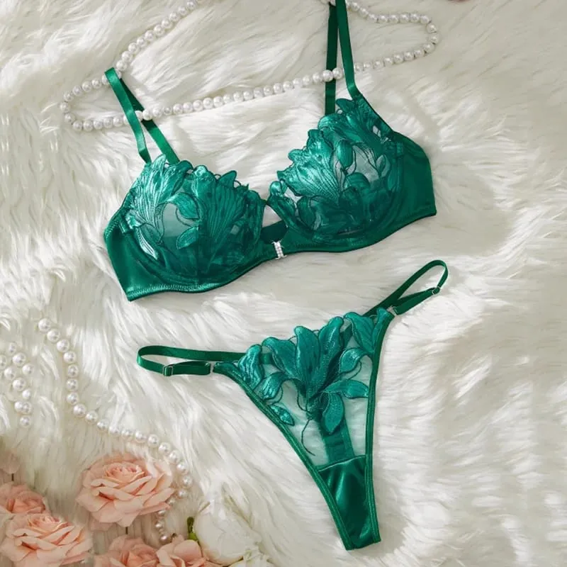 Sexy Lingerie Woman Lace Transparent Underwear Embroidery Brief Set female Bra Kit Push Up Breves Sets Thin Bras New Bragas — image 2
