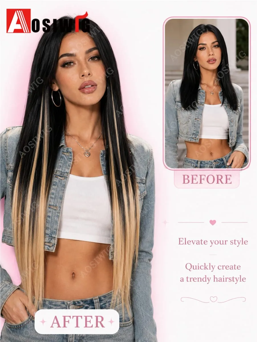 BB Clip Hair Extensions Colorful Highlight Strands Clip In Synthetic Straight Hairpieces for Women Party Festival Daily Hair Sty — image 6