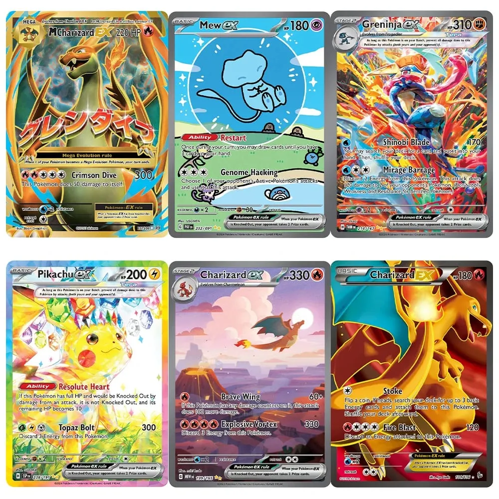 PKM Proxy EX การ์ด HolographicM Charizard-EX/ Mew/Greninja/Pikachu/Charizard/M Charizard/ex PTCG คอลเลกชันเกมการ์ดเกมของเล่น — image 3