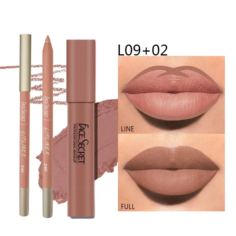 Conjunto de delineador e batom fosco à prova d'água, maquiagem labial de longa duração, renderização de cor fosca macia, cosméticos de maquiagem feminina — image 5