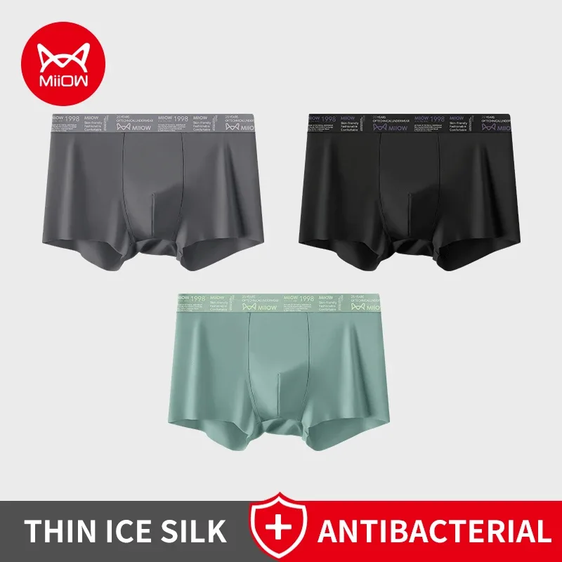 MiiOW 3Pcs Ice Silk Men Underwear Boxers Breathable Ultra-thin Mens Underpants Antibacterial Mens Panties Man Boxershorts Briefs — image 18
