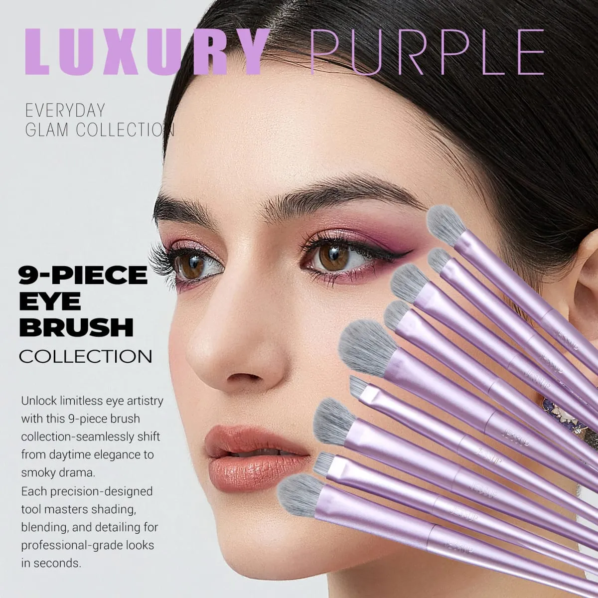 Jessup – ensemble de pinceaux de maquillage professionnels, 14 pièces, pour fond de teint végétalien, fard à paupières, poudre de Contour, Kit de pinceaux de mélange de luxe violet T512 — image 4