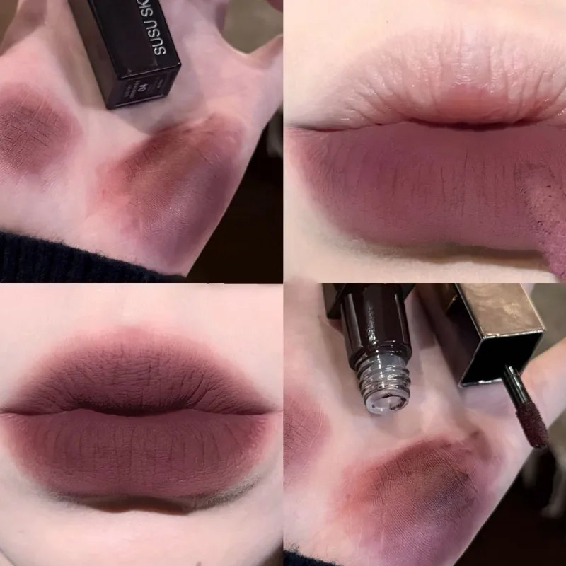 Wasserdichter Punk Gothic Mattschwarzer Lippenstift Lila Lipgloss Make-up Mousse Lippenschlamm Dunkelrot Brauner Lippenstift Antihaft-Cup-Lippentönung — image 7