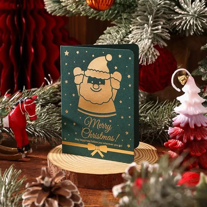 10 Adet Vintage Altın Folyo Noel Katlanır Tebrik Kartları Çok Desen Nimet Tatil Kartları Yeni Yıl Kartpostal Hediye Kartları