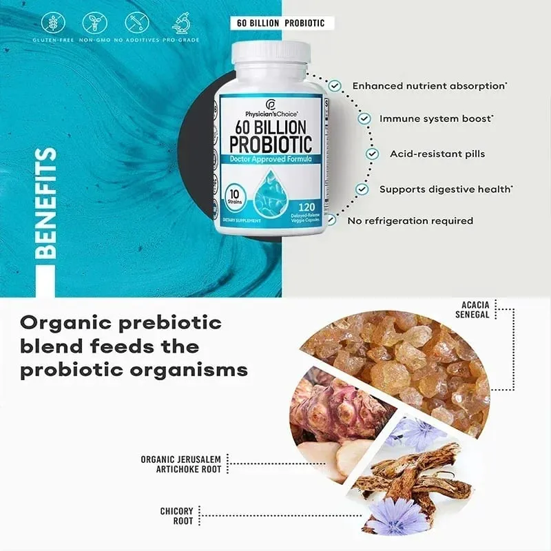 60 Billion Probiotics - Promotes Overall Digestive Health Immunity Gut Health Gas & Bloating Relief Acidophilus Supplement — image 6