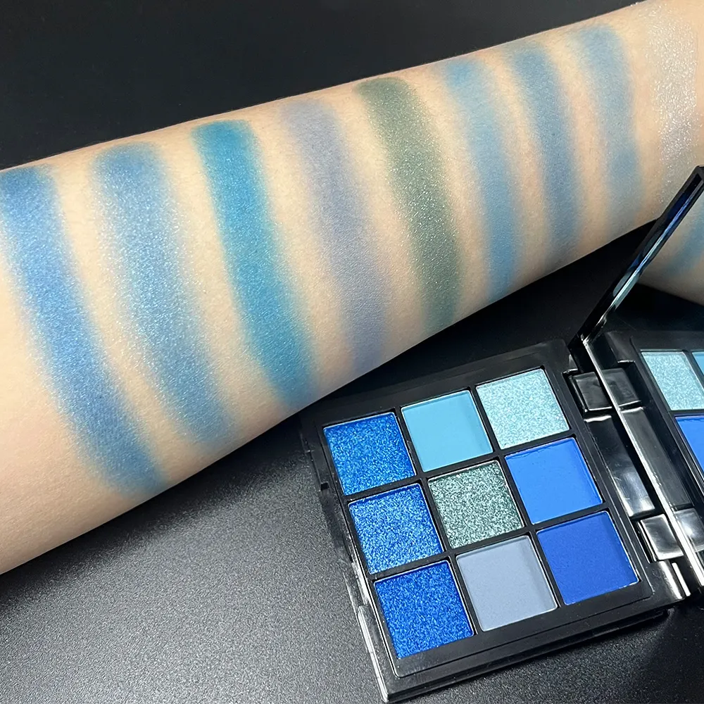 Luxueuse palette de fards à paupières bleus de 9 couleurs, effet velours mat et scintillant, maquillage durable, imperméable et durable pour les yeux fumés — image 4