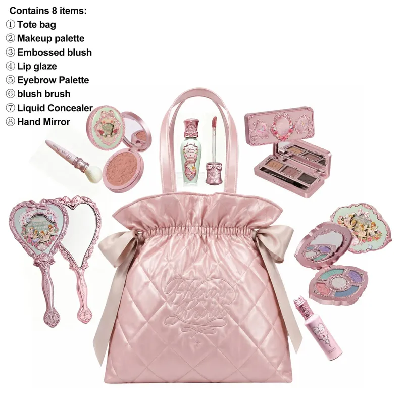 Flower Knows-Bolso de mano con patrón de diamantes, edición limitada, juego de maquillaje, sombra de ojos, corrector, colorete, delineador de ojos, lápiz labial, colección de belleza