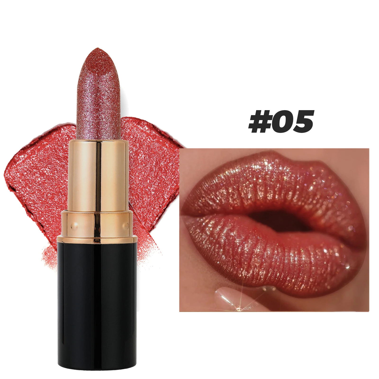6 Colors Glitter Lipstick Waterproof Lasting Diamond Pearlescent Metallic Lipstick Pink Red Lip Gloss Women Lips Makeup Cosmetic — image 12