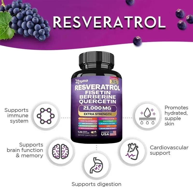 Capsules d'extrait de resvératrol - Avantages Immunité Antioxydants Santé cardiovasculaire Favorise une peau lisse — image 3