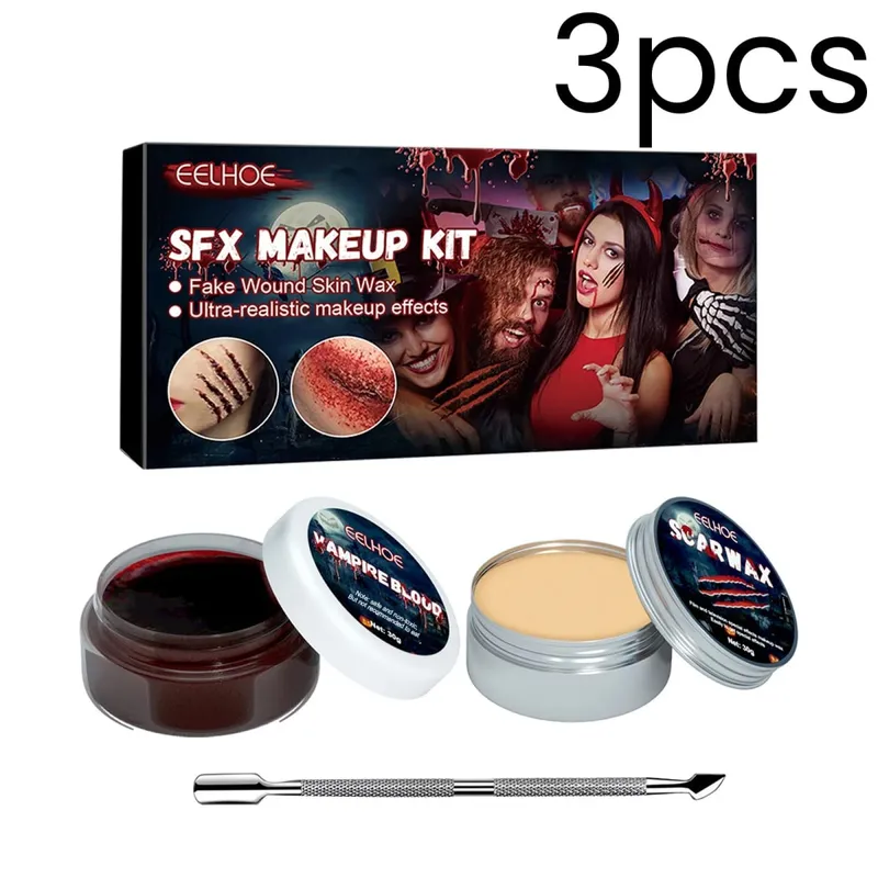 SFX 메이크업 키트 가짜 상처 뱀파이어 혈액 실제 효과 오래 지속되는 안전한 피부 친화적인 할로윈 특수 효과 메이크업 키트 — image 9