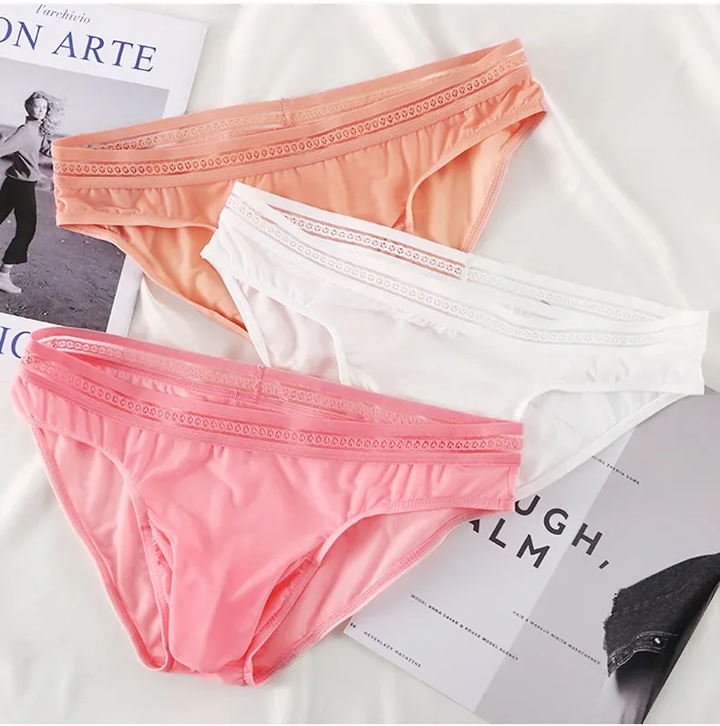 Calzoncillos de seda helada para hombre, ropa interior ultrafina de secado rápido con cintura de encaje elástica, ropa interior de Bikini transpirable sin costuras, 1/3 Uds.