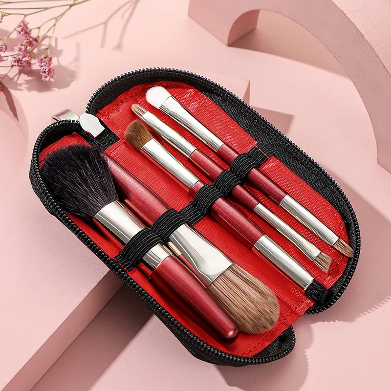 Ensemble de Mini pinceaux de maquillage, 5 pièces, ombre à paupières, fond de teint, poudre, correcteur de cils, lèvres, Blush, poils naturels, ensemble Portable de voyage — image 5