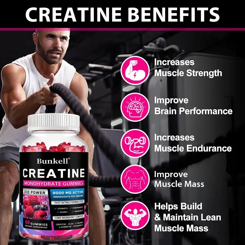 Creatine Monohydrate Gummies - 8000 Mg ก่อน/หลังออกกำลังกายฟิตเนสความแข็งแรงสร้างกล้ามเนื้อให้อาหารเสริมพลังงาน — image 4
