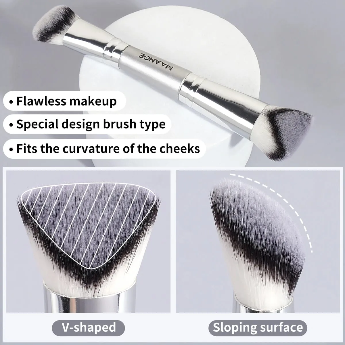 4 шт.. Кисти для макияжа. 2 шт. Двусторонние кисти для маскировки румян. 2 шт. Набор угловых кистей для тональной основы с плоским верхом для подарков для девочек. — image 2