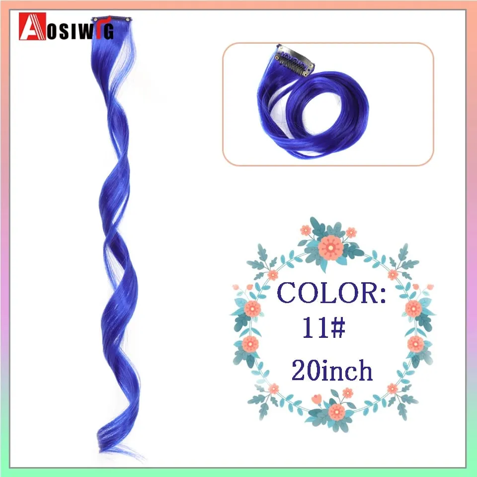 Extensions de cheveux synthétiques lisses et longues à reflets arc-en-ciel, 22 pouces, Clip en une seule pièce, ombré rose violet vert jaune pour femmes — image 8