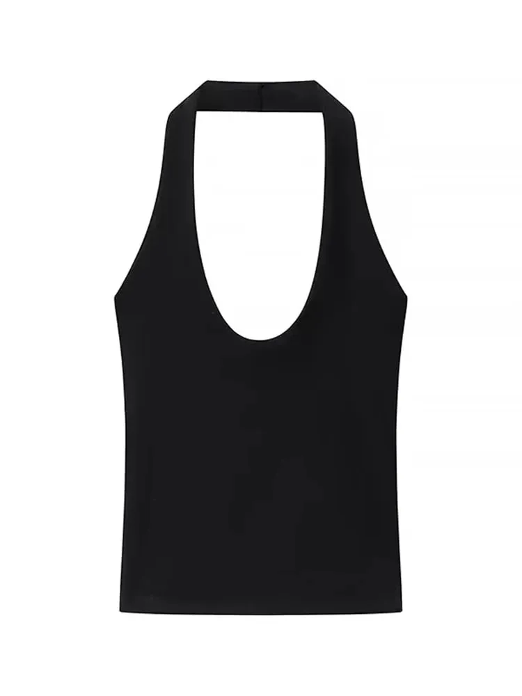2025 Letnie nowe damskie serie w jednolitym kolorze Halter Collar Slim Backless Basic Top na wszystkie mecze — image 4