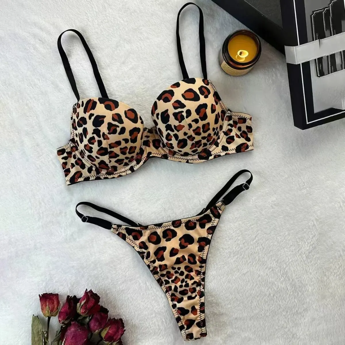 Sexy Leopard Print Bra And Panties Set Comfortable Push Up Lingerie Set — image 1