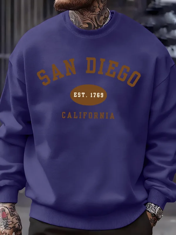 San Diego California Letter Printed Men Pullover Sweatshirts Soft Fleece Sweatshirt Crewneck Casual Clothes Oversized Streetwear — image 24