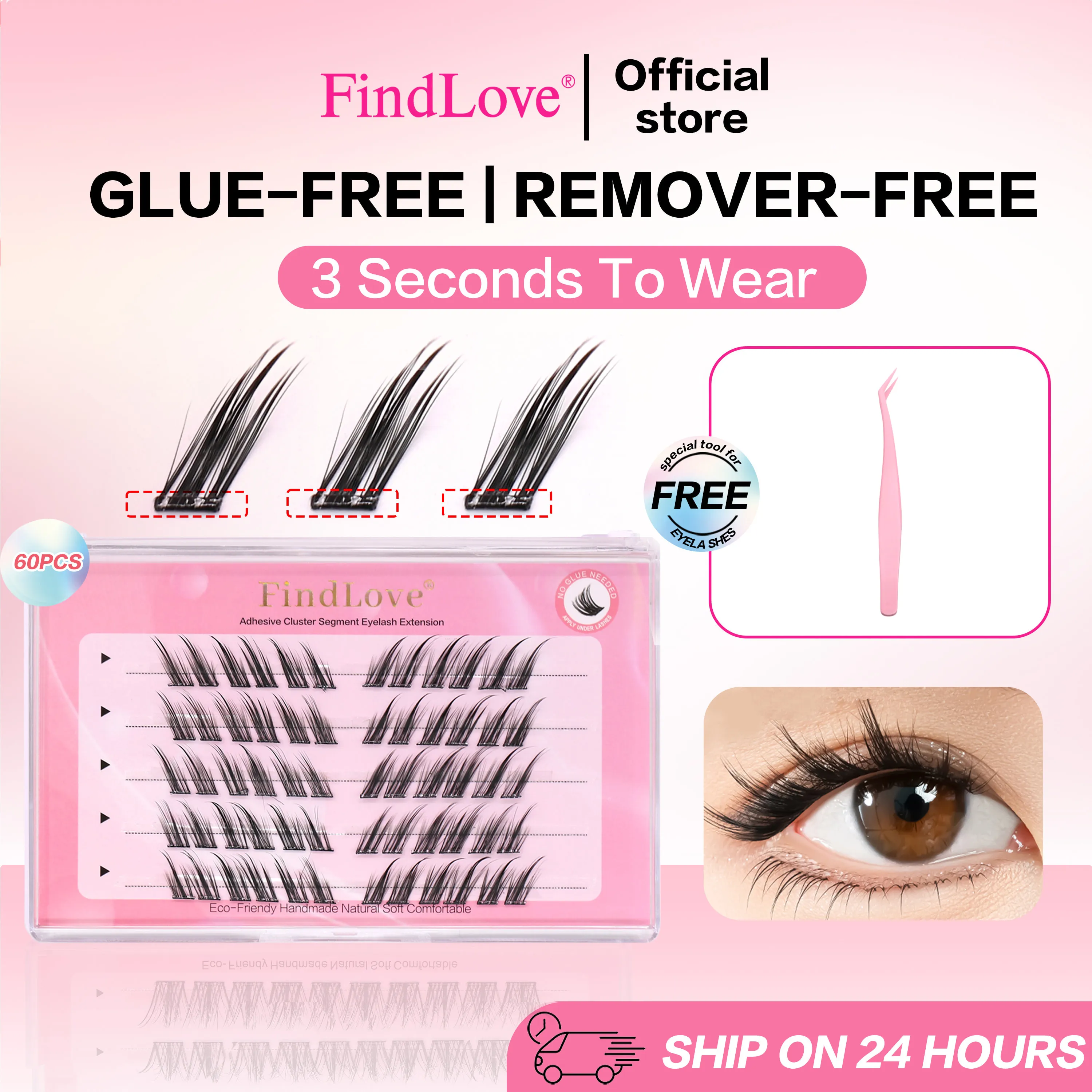 FindLove – faux-cils pré-collés Fox, boucles C, 12mm, réutilisables, Manga, doux, sans colle, outils de maquillage — image 2
