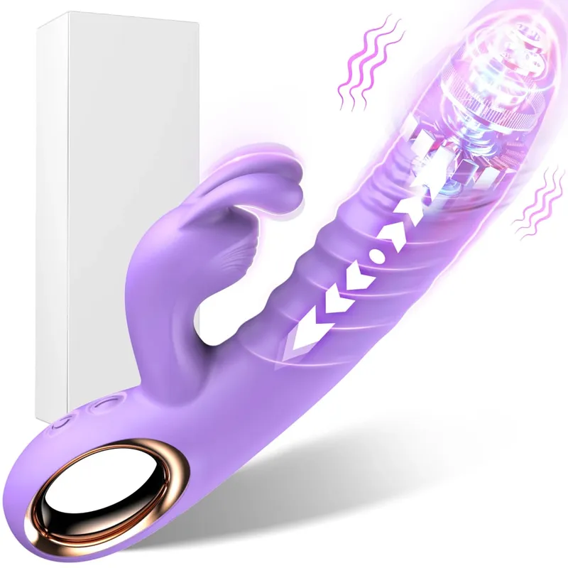 Penggetar Arnab Menyodorkan 10 Dildo Dubur Penggetar Titik G Bergetar dengan Urutan Faraj Silikon Cecair Mainan Seks Dewasa — image 8