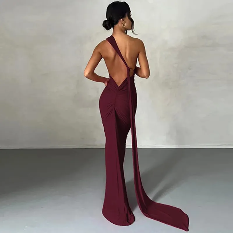 Hugcitar Nastavitelné poutko na šátek na jednom rameni Ruched Sexy Maxi Šaty Dámské Elegantní Y2K Streetwear Festival Outfit — image 8