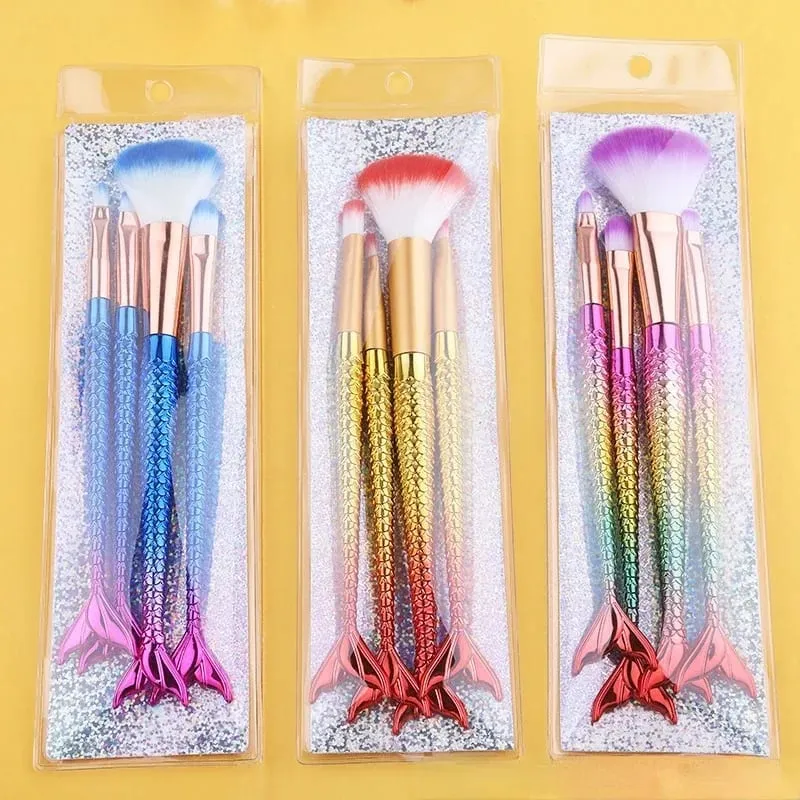 4pcs 전문 인어 메이크업 브러쉬 세트 아이 섀도우 아이 라이너 고품질 뷰티 메이크업 브러쉬 도구 눈썹 미용 도구 키트 — image 3