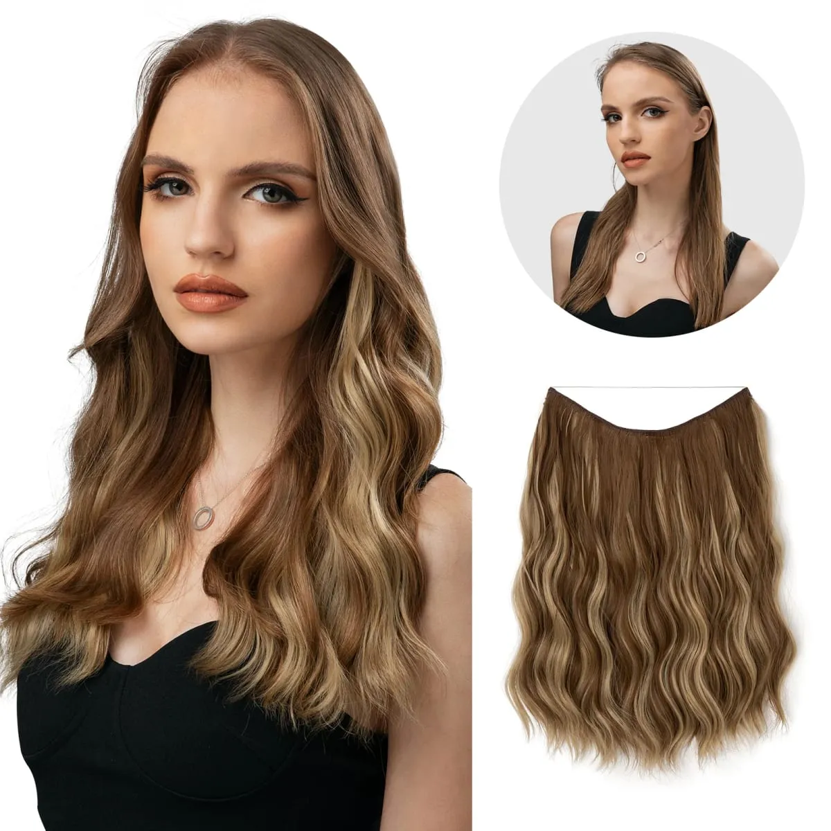 Syntetyczny niewidoczny drut z klipsami Przedłużanie włosów Żyłka Naturalna blond klipsowa treska Fałszywe włosy — image 20