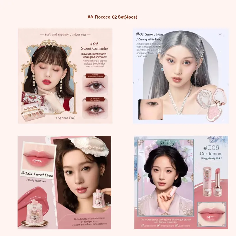 Conjunto completo de maquiagem Flor Knows Morango Rococó Glitter Matte Lipgloss Blush Power Velvet Batom Kit Conjuntos de perfume — image 10