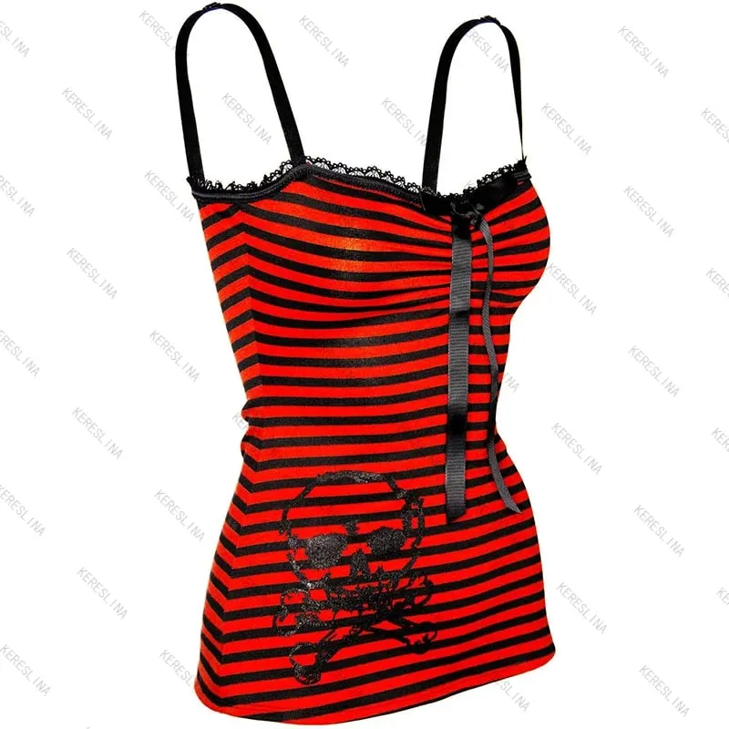 มิลเลนเนียลสไตล์Y2K Skullลูกไม้ลายHalter Top Punk Goth Harajukuสไตล์ฤดูร้อนSpice Girls Aesthetic Slim Streetwear — image 4
