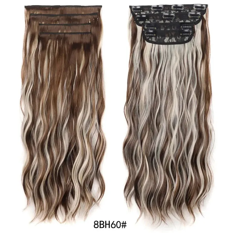 Jeedou pince dans les Extensions de cheveux 4 pièce/ensemble synthétique longs ondulés cheveux épais rebondissant bouclés pleine tête postiche aspect naturel — image 10
