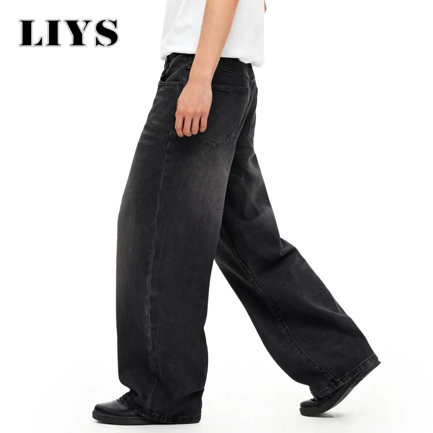 Seluar Jeans Lelaki Empat Musim Versi Korea Seluar Kasual Pelajar Amerika Retro Kelabu Hitam Longgar Kaki Lebar Jean Longgar Seluar Denim Lelaki — image 3