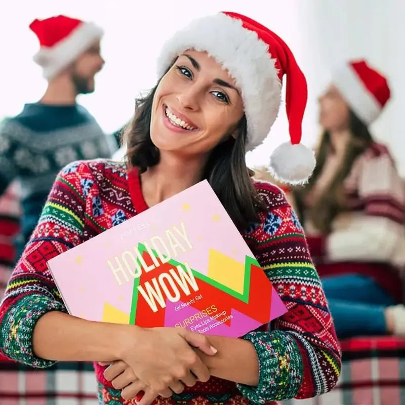 Jule-adventskalender 2023 Makeup-værktøjer Nedtællingskalender Gaveæsker Ferielæbestift Øjenskyggeskjulere Kosmetikgave