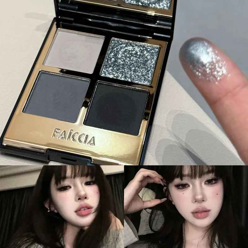 Palette de fards à paupières scintillants, 4 couleurs, noir fumé, mat, paillettes, pigments pour les yeux, longue durée, imperméable, maquillage pour les yeux — image 2