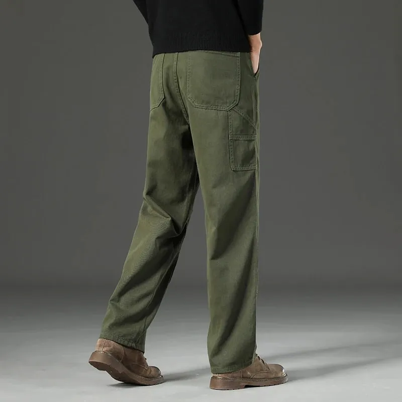 Haute qualité printemps nouveau Style droit ample hommes pantalons décontractés Rivet épissage Style Safari coton pantalon armée vert jean — image 5