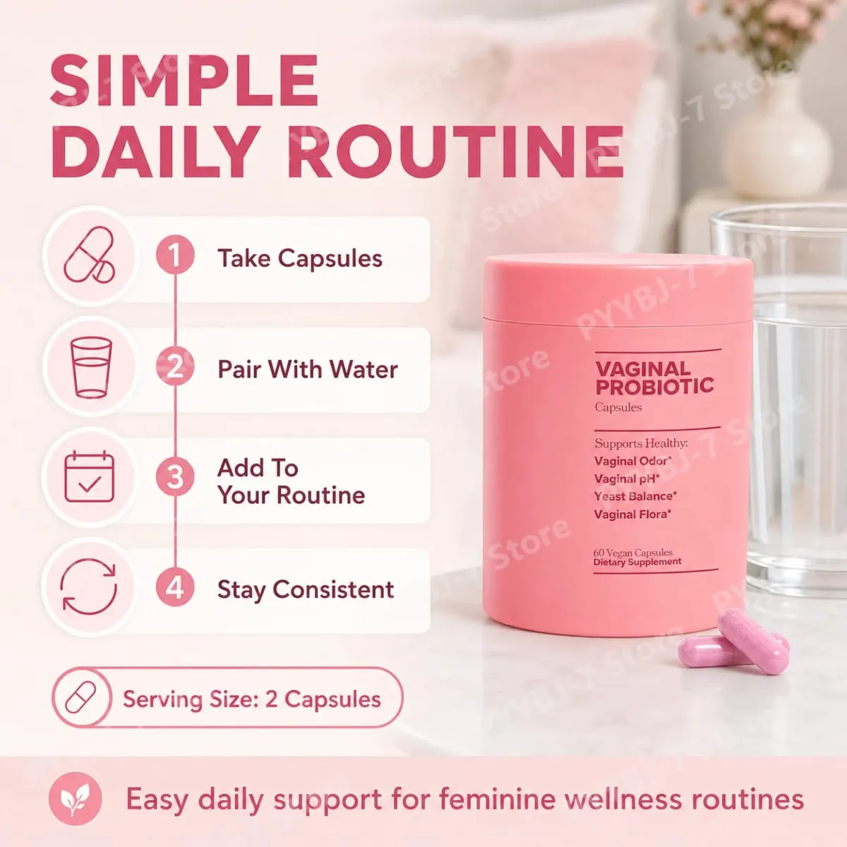 Women's Probiotic Capsules with Lactobacillus & Prebiotics for Gut and PH Balance Promote Healthy Flora 60 Pieces