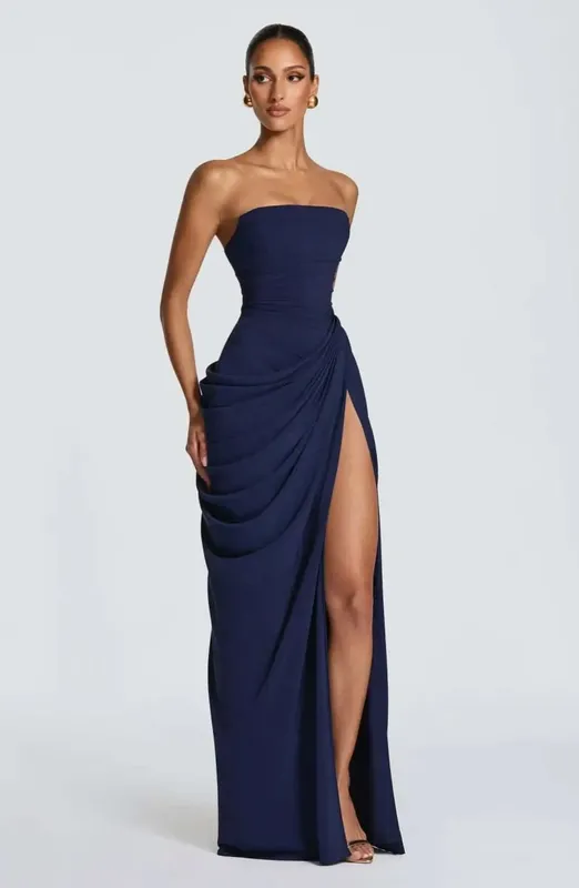 Kvinder Stropløs Plisseret Lang Kjole Elegant Solid Split Ærmeløs Rygløs Højtalje Slim Fit Maxikjoler 2026 Lady Festkåbe — image 8