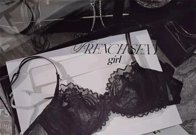 Set Bra Renda Tipis Ultra Nipis Perancis Perspektif Underwire Kecantikan Belakang Peminimum Payudara Besar Set Bra Anti Sag 32-38 Sisi Membentuk Sisi — image 9