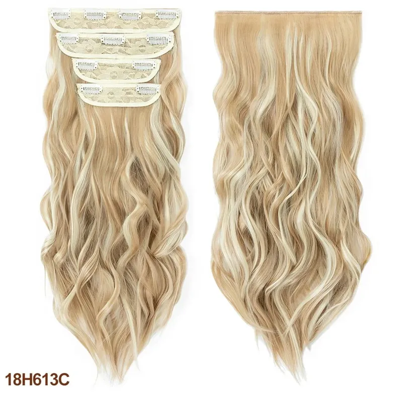 4 pièces ensemble pince dans les Extensions de cheveux mettre en évidence ondulé bouclés longs postiches synthétiques pour les femmes 22 pouces 180g pinces à cheveux cheveux — image 22