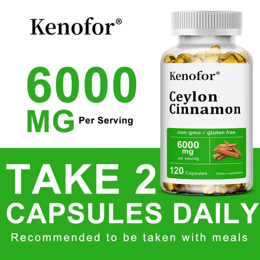 Integratore di cannella di Ceylon 6000mg - Supporto energetico e per la salute del cuore Antiossidante Non OGM e senza glutine - 30/60/120 Capsule — image 2
