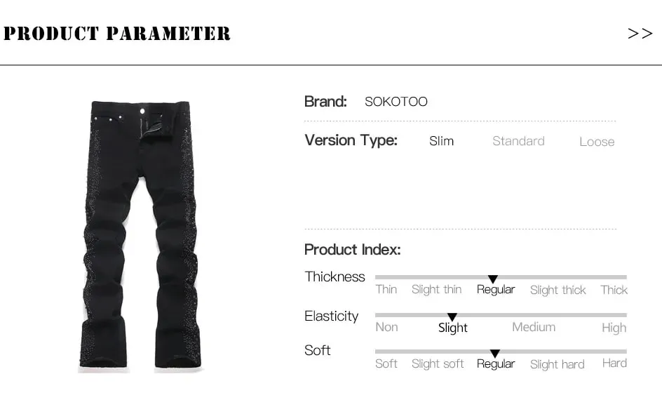Seluar Jeans Denim Berkobar-kobar Lelaki Punk Kristal Rivet Stretch Kapas Hitam Seluar Spandeks Seluar Slim Potongan But — image 7