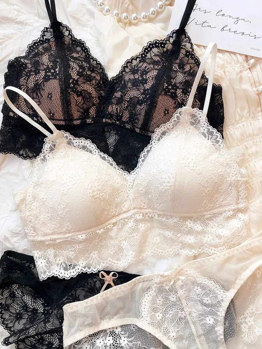 French Lace Triangular Cup Push Up Bra Set Women Sexy Lingerie Summer Comfort Fine Shoulder Strap Bras Backless Underwear Sets — image 4