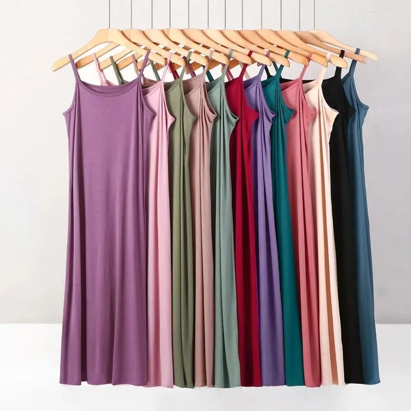 Gaun Bawahan Warna Solid Katun Modal Suspender Panjang Ramping Serbaguna Musim Semi dan Musim Panas Ukuran Plus — image 2