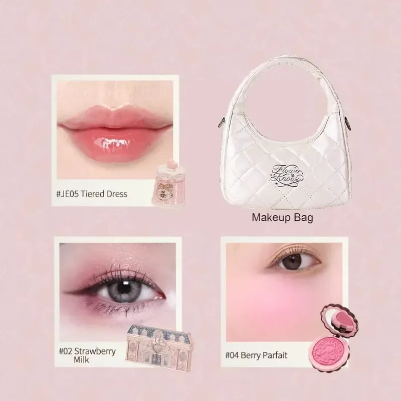 Conjunto de maquiagem Flowerknows Kit de presente Shimmer Full Box Blush Creme labial de veludo de longa duração com bolsa Kit de maquiagem — image 3