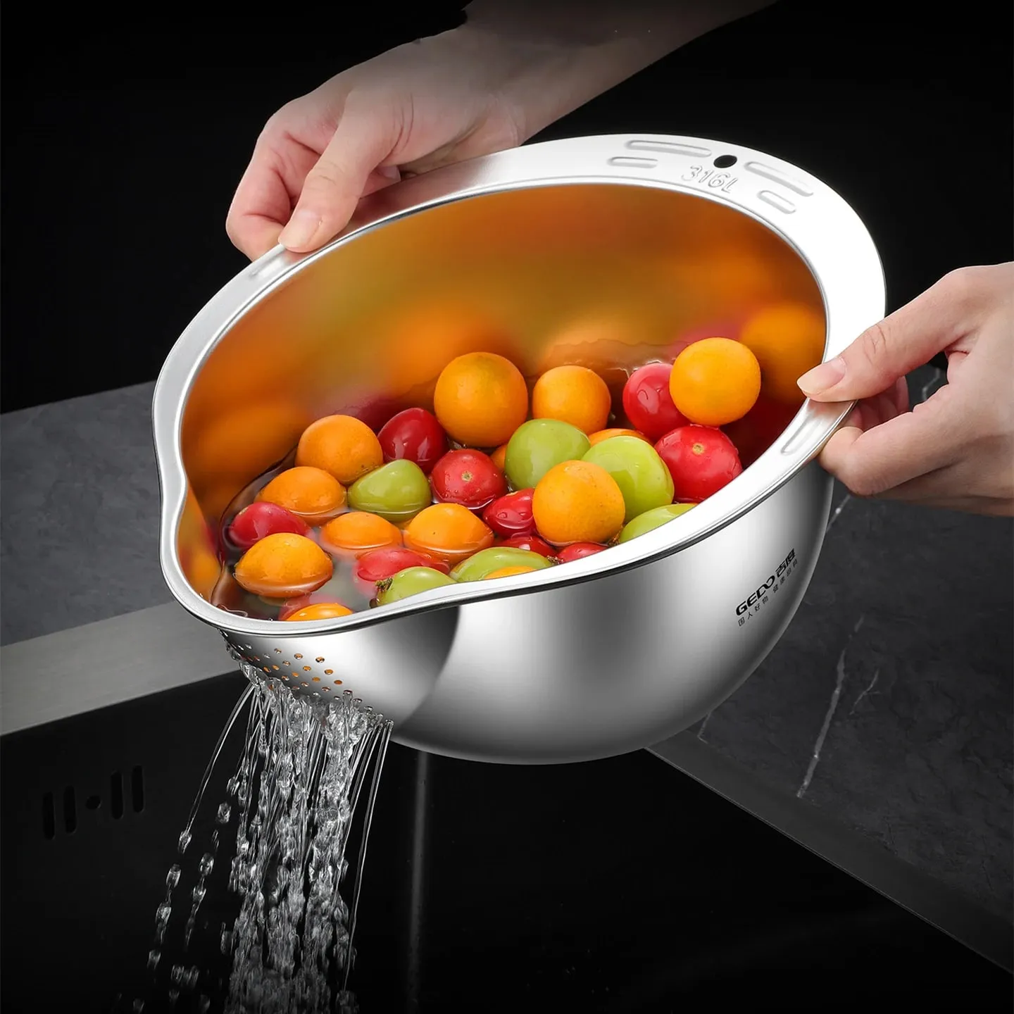 LFGB Certification 316L Stainless Steel Kitchen Washing Basin 99.9% Anti-bacterial Rice Fruit and Vegetable Cleaning Strainer — image 2