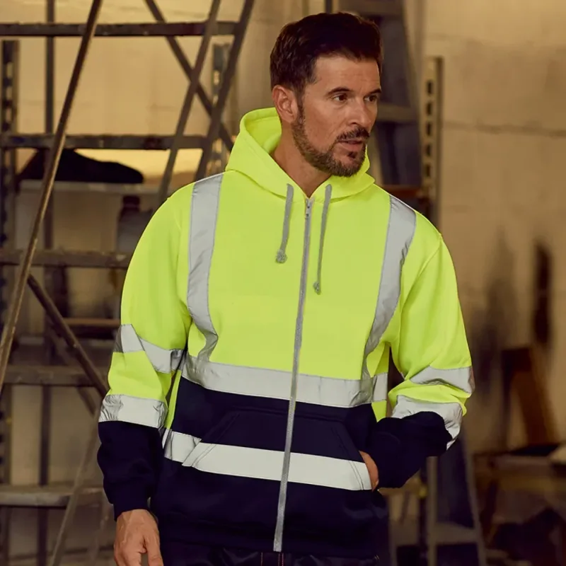 Sudaderas con capucha reflectantes de seguridad para el trabajo para hombre, chaqueta holgada con cordón y cremallera, Jersey fino de lana con capucha, abrigo, sudadera de trabajo informal — image 5