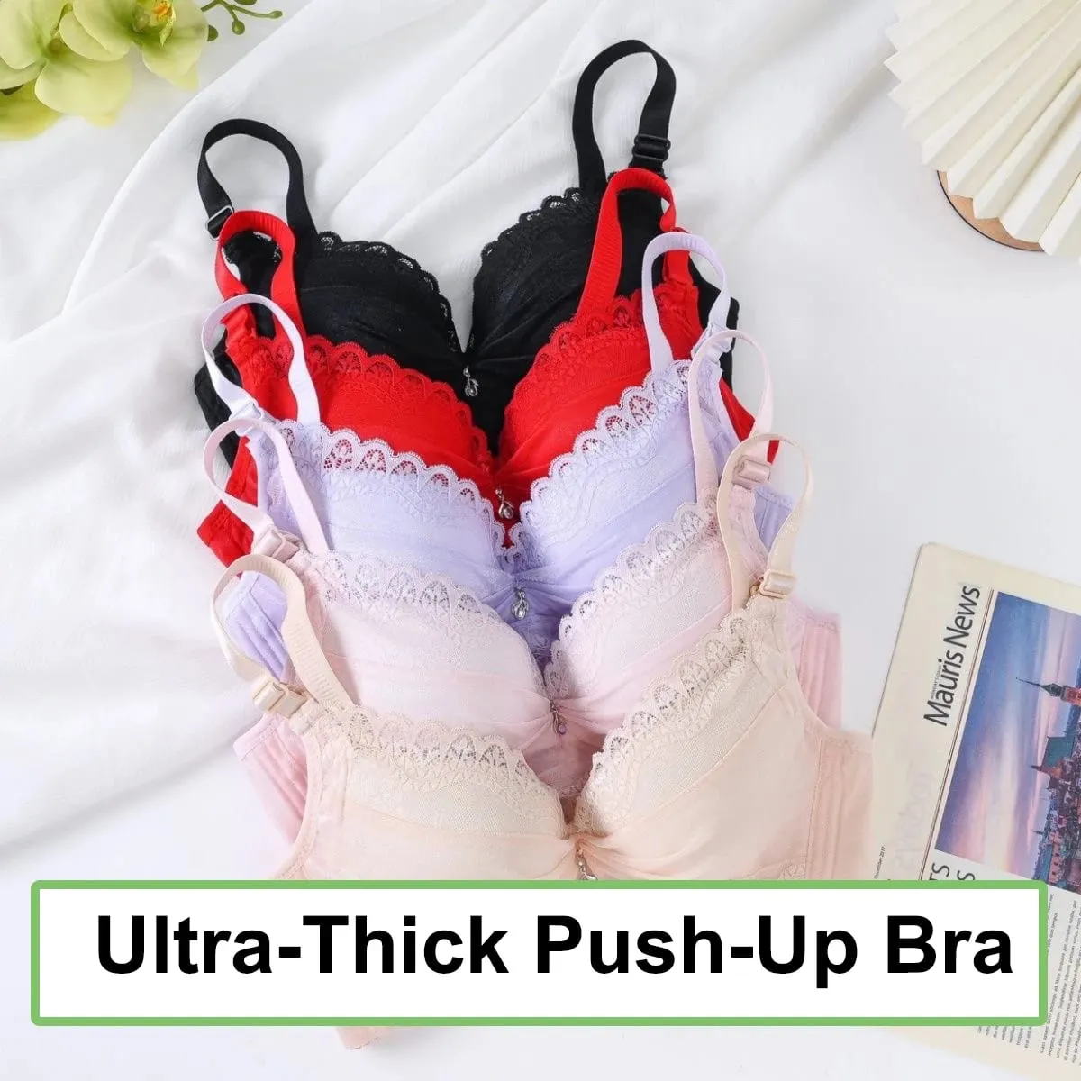 Ultra silná 8cm podprsenka push-up s krajkou Bezdrátové plné pokrytí spodního prádla boční podpora pro košíčky A/B ženy — image 4