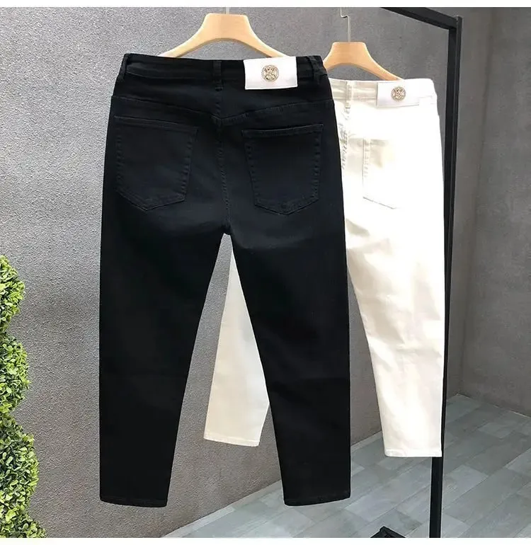 High-Quality Korean Street Men's Slim Jeans for Spring and Autumn with Denim Fabric and Casual Solid White Black Punk Trousers — image 10