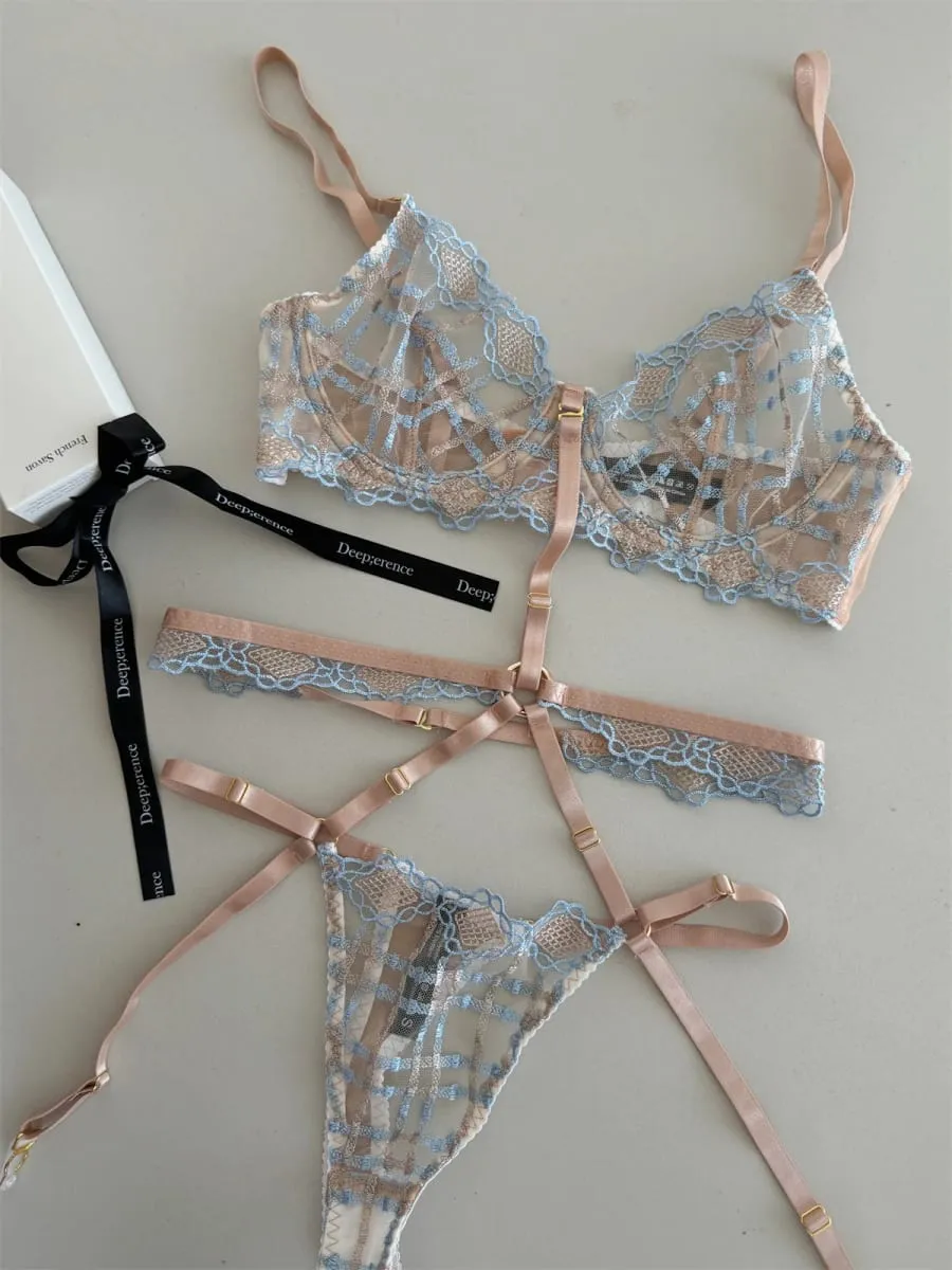 Charmante Spitze-Dessous-Seide, dünn, sexy, dünn, Stahlring, Top-Stütze, gerafftes BH-Set, Damen-Push-up-BHs, Tangas-Anzug — image 3